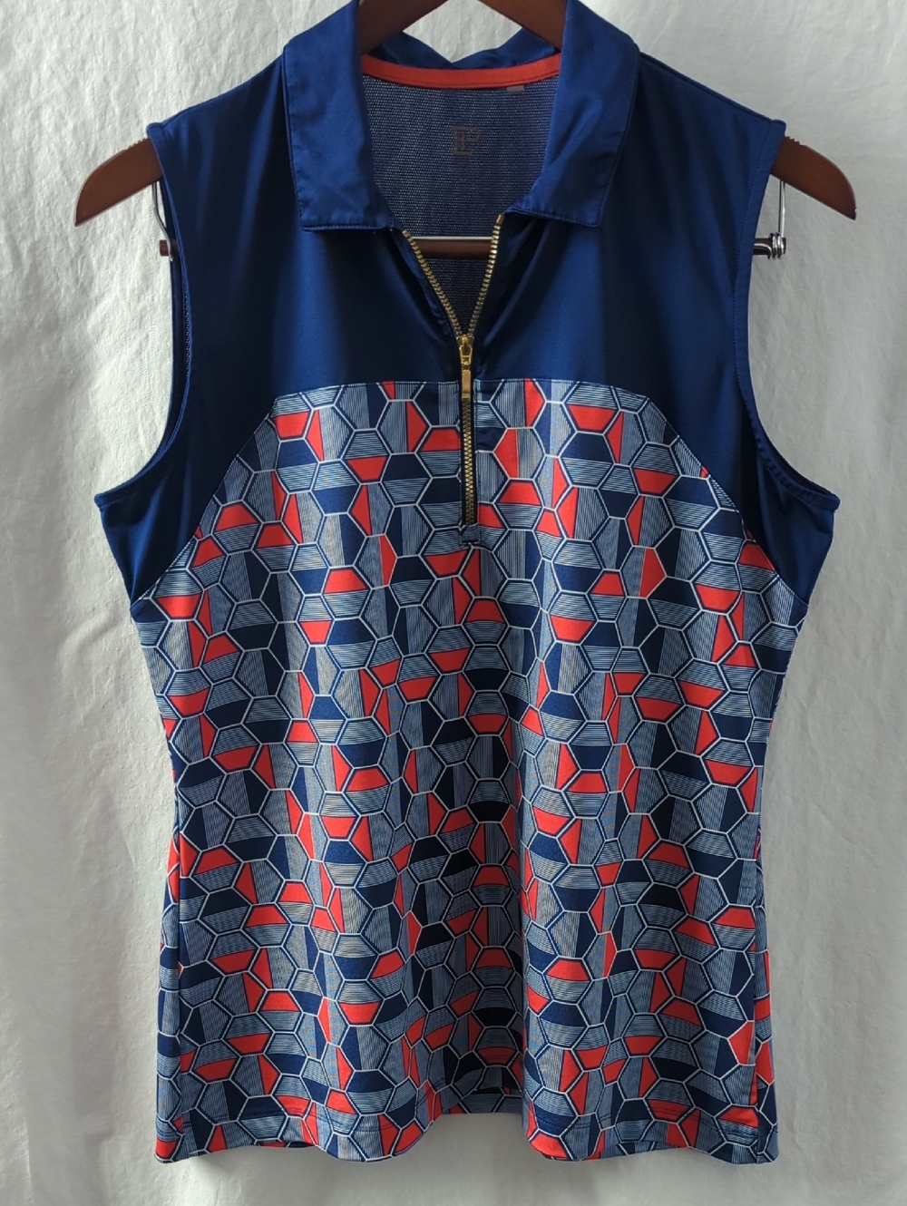 EP NY "Broken Geo Patch" Sleeveless Golf Polo | Navy Blue & Orange(Red) | Size L